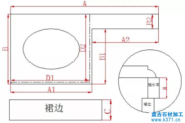 洗手台面石、窗台石、门槛石测量方式